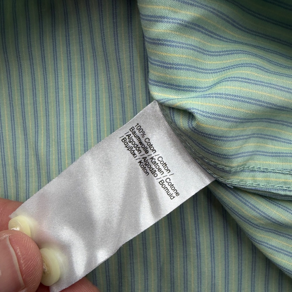Lacoste Mens Regular Fit Striped Button Down Shirt Green Blue Cotton Size 42 L - Picture 7 of 9